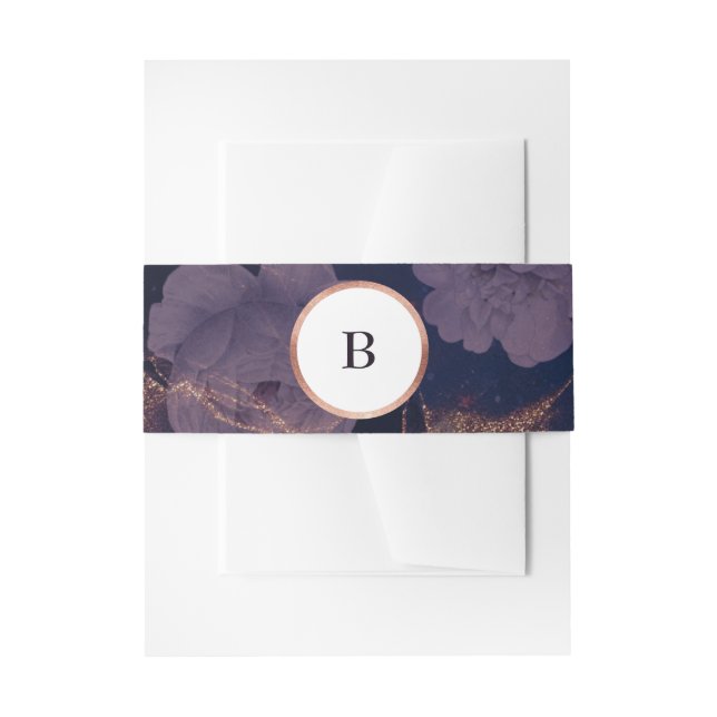 Modern Dark Boho Floral Arch Rose Gold Wedding Invitation Belly Band (Front Example)