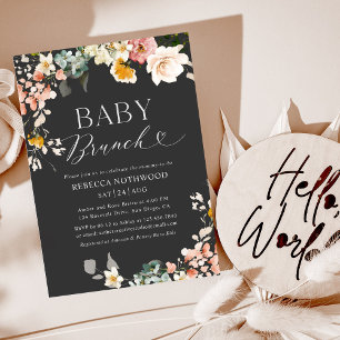 Modern Dark Boho Floral Baby Brunch Invitation