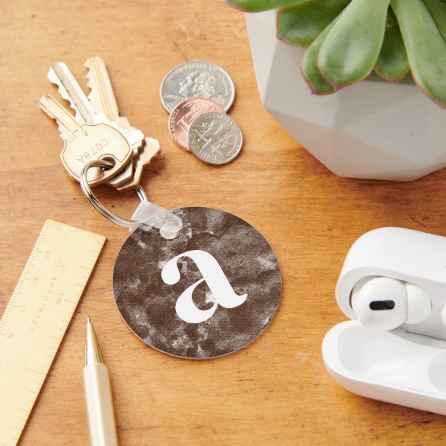 Modern Dark Brown Abstract Watercolor Pattern Key Ring (Desk)