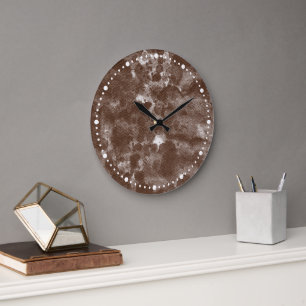 Modern Dark Brown Abstract Watercolor Pattern Large Clock