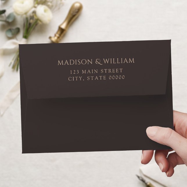 Modern Dark Brown Chic Wedding Return Address Envelope (Creator Uploaded)