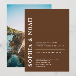 Modern Dark Brown Elegant Simple Wedding Photo Invitation