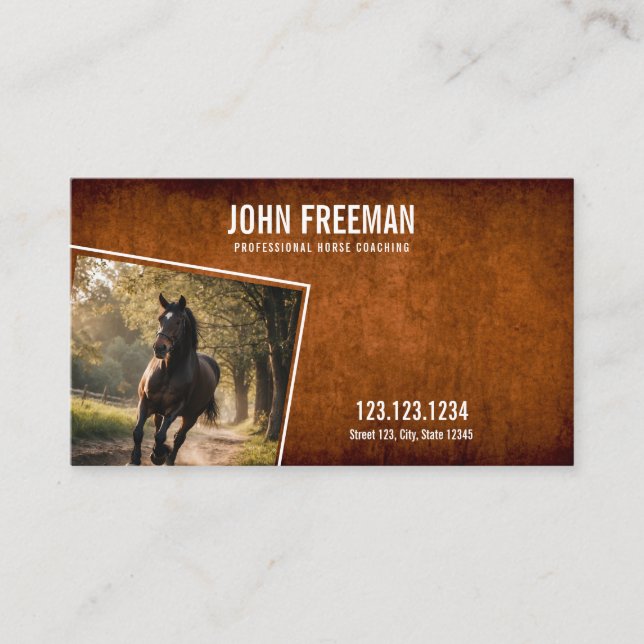 Modern Dark Brown Horse Equestrian Farm Business Card (Front)