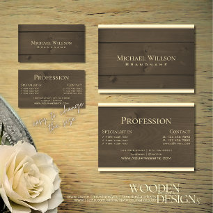 Modern Dark Brown Wooden Boards Wood Grain Look Business Card