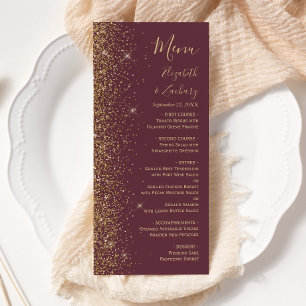 Modern Dark Burgundy Gold Glitter Edge Wedding Menu
