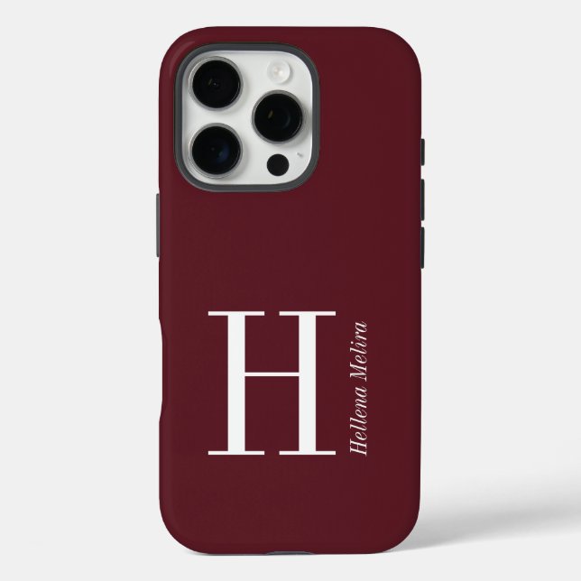 Modern Dark Burgundy Monogram Name Case-Mate iPhone Case (Back)