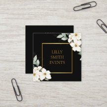 Modern Dark Business Card Watercolor Floral Design