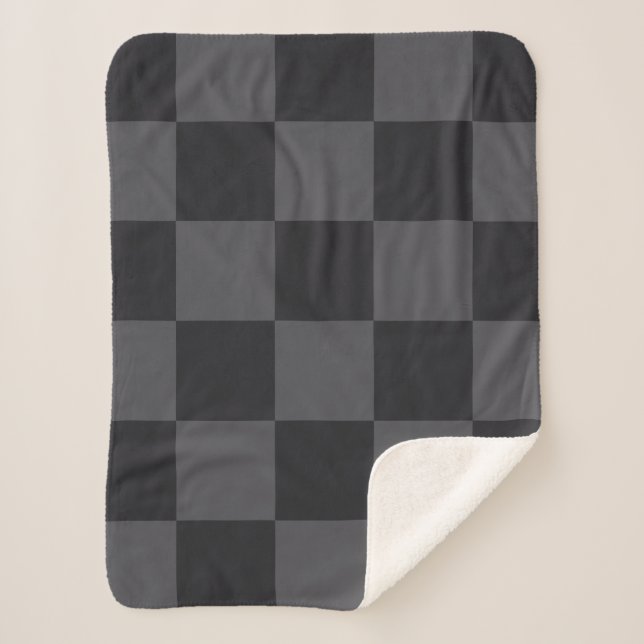 Modern Dark Croatian Black Grey Checkers Sherpa Blanket (Front)