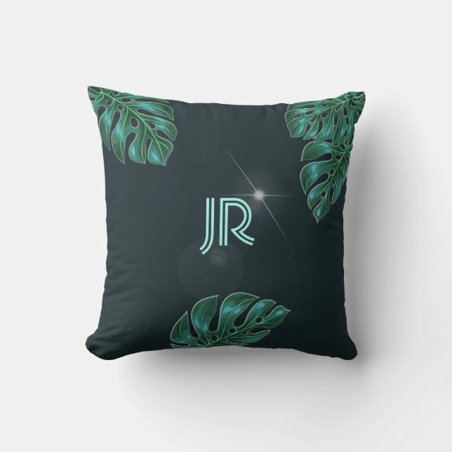 Modern Dark Emerald Tropical Foliage Throw Pillow (Front)