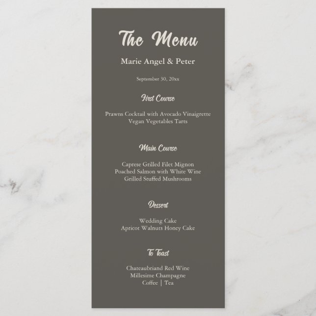 Modern Dark Espresso Monogram Wedding  Menu (Front)