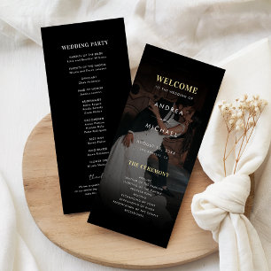 Modern Dark Faded Photo Gold & Black Wedding Invitation