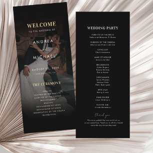 Modern Dark Faded Photo Gold & Black Wedding Program