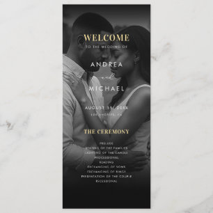 Modern Dark Faded Photo Gold & Black Wedding Program