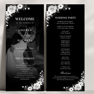 Modern Dark Faded Photo Gothic Floral Wedding Program