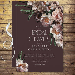 Modern Dark Flower Blossoms Burgundy Bridal Shower Invitation