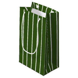 Modern Dark Forest Green and White Stripes Small Gift Bag