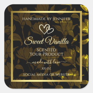 Modern Dark Gold Floral Product Packaging Labels