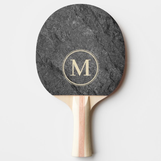 Modern Dark Granite Stone Monogram Ping Pong Paddle (Front)