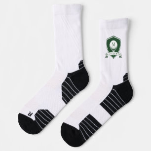 Modern Dark Green and White Name Initial Monogram Socks