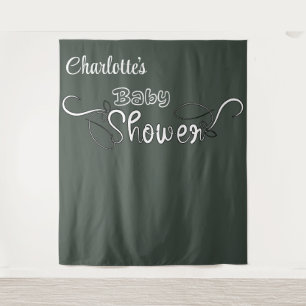 Modern Dark Green Baby Shower Backdrop Tapestry