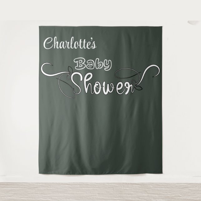 Modern Dark Green Baby Shower Backdrop Tapestry (Front)