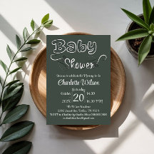 Modern Dark Green Baby Shower Vertical