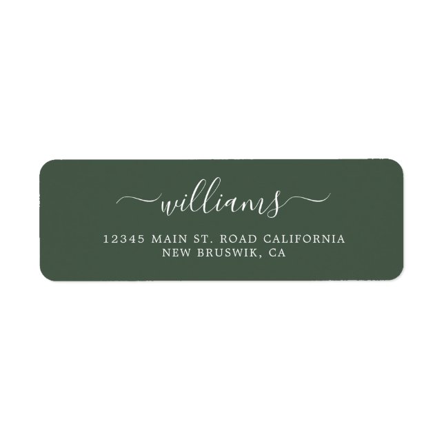 Modern Dark Green Chic Calligraphy Script Return Address Label (Front)