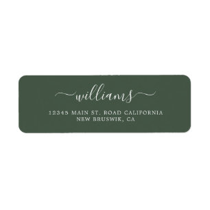Modern Dark Green Chic Calligraphy Script Return Return Address Label