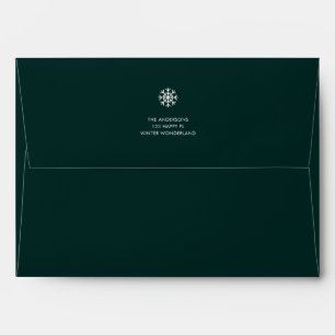 Modern Dark Green Christmas Holiday Snowflake Envelope