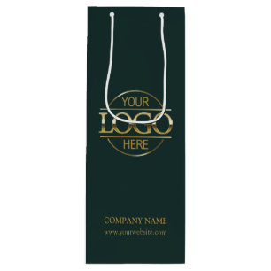 Modern Dark Green Corporate Company Business Logo Wine Gift Bag