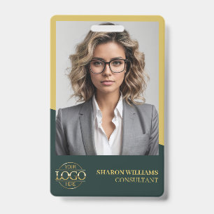 Modern Dark Green Employee Photo & Company Logo ID Badge