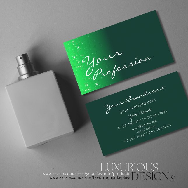 Modern Dark Green Glitter Stars Elegant and Simple Business Card (Creator Uploaded)