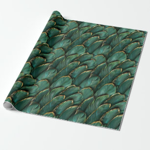 Modern dark green gold feathers pattern wrapping paper