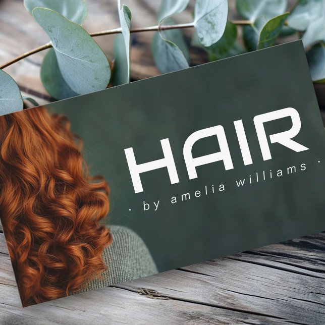 Modern dark green hair hairdresser stylist business card (Modern dark green hair hairdresser stylist business card)