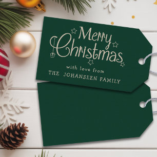 Modern Dark Green Merry Christmas Simple Minimal Gift Tags