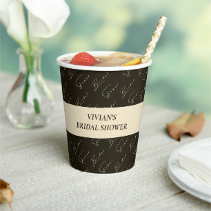 Modern Dark Green Pattern Background Bridal Shower Paper Cups