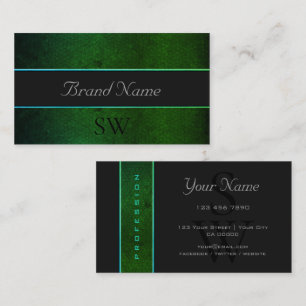 Modern Dark Green Pattern Grey Black Monogram Business Card