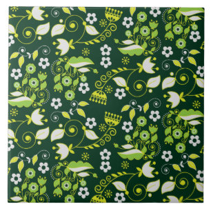 Modern Dark Green Scandinavian Floral Pattern Ceramic Tile