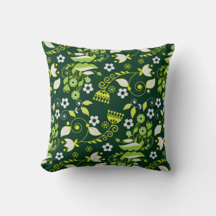 Modern Dark Green Scandinavian Floral Pattern Cushion