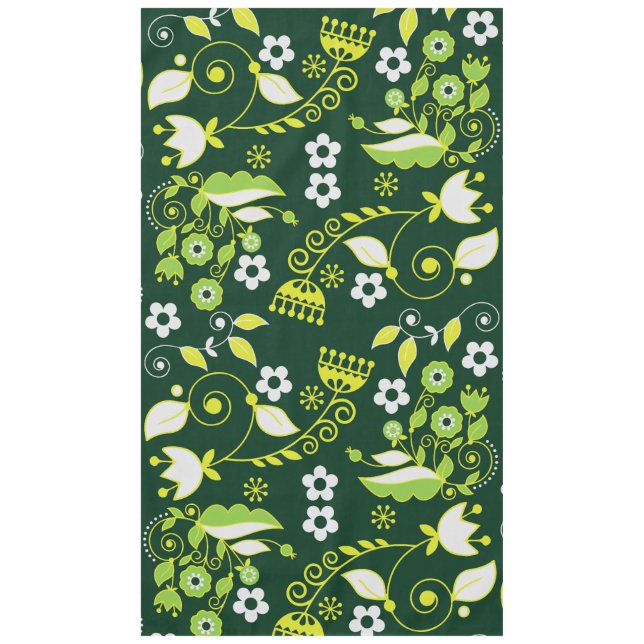 Modern Dark Green Scandinavian Floral Pattern Tablecloth (Front)