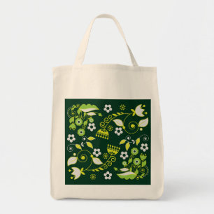 Modern Dark Green Scandinavian Floral Pattern Tote Bag