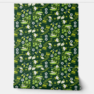 Modern Dark Green Scandinavian Floral Pattern Wallpaper