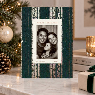 Modern Dark Green Striped Gold Foil Christmas Holiday Card