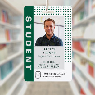 Modern Dark Green Student/Teacher Photo ID ID Badge