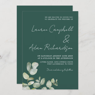 Modern Dark green Watercolor Eucalyptus Wedding Invitation
