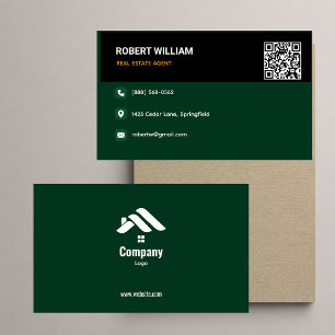 Modern Dark Green White Real Estate Agent Realtor Business Card