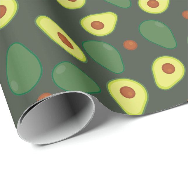 Modern Dark Green Yellow Avocado Fruit Pattern Wrapping Paper (Roll Corner)