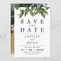Modern Dark Greenery Wedding Save The Date