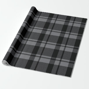 Modern Dark Grey and Black Tartan Plaid  Wrapping Paper