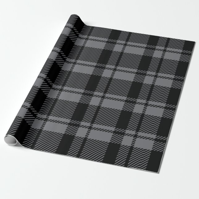 Modern Dark Grey and Black Tartan Plaid  Wrapping Paper (Unrolled)